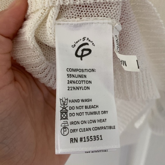 Colour 5 Power sweater jumper beige L‎ see through lightweight knit v neck linen - Picture 9 of 11